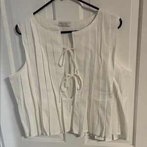 Cream Sleeveless Blouse with Front Tie